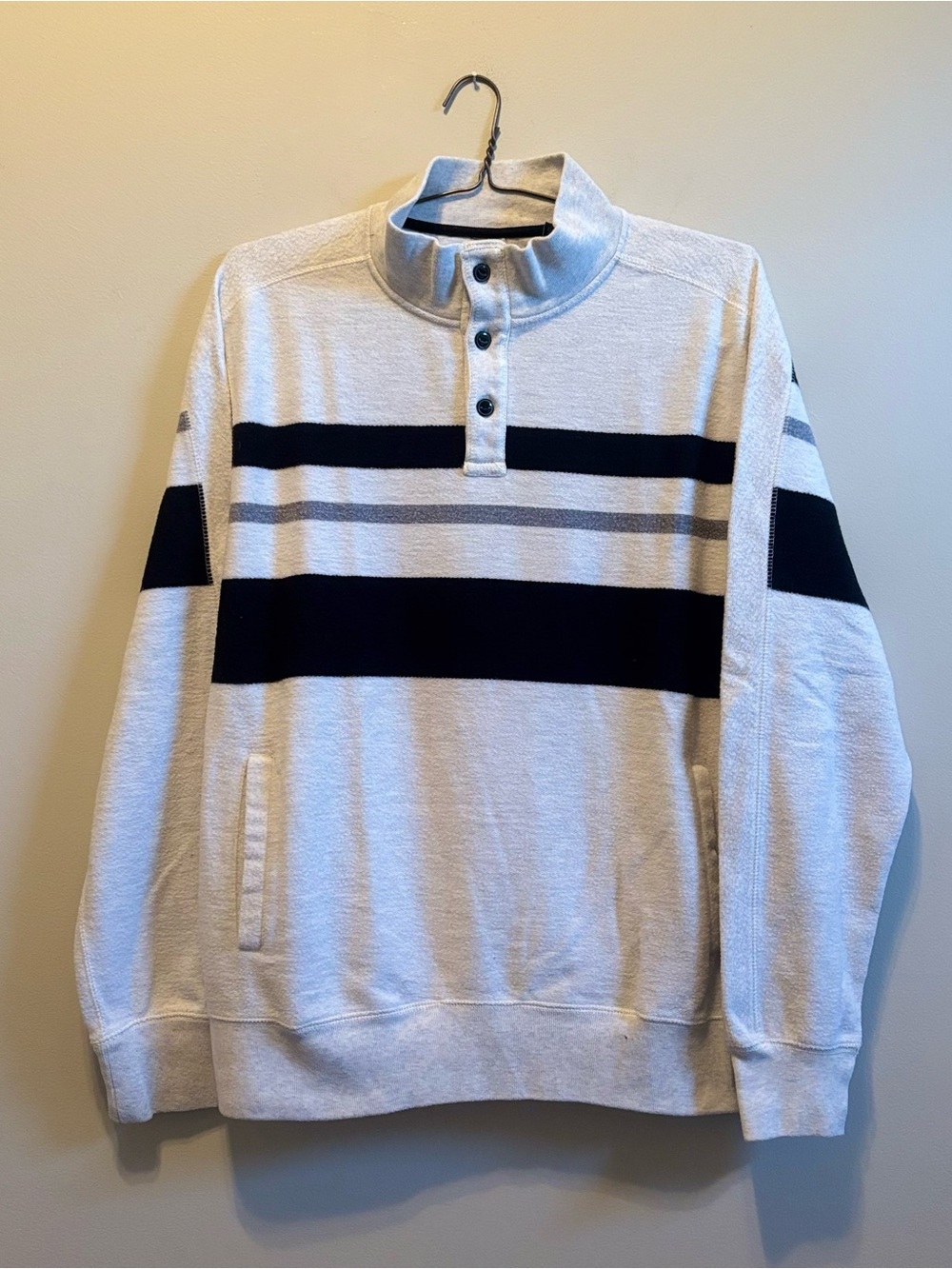 VTG 90s Chaps Cream and Navy Striped Mock Neck Sweater
